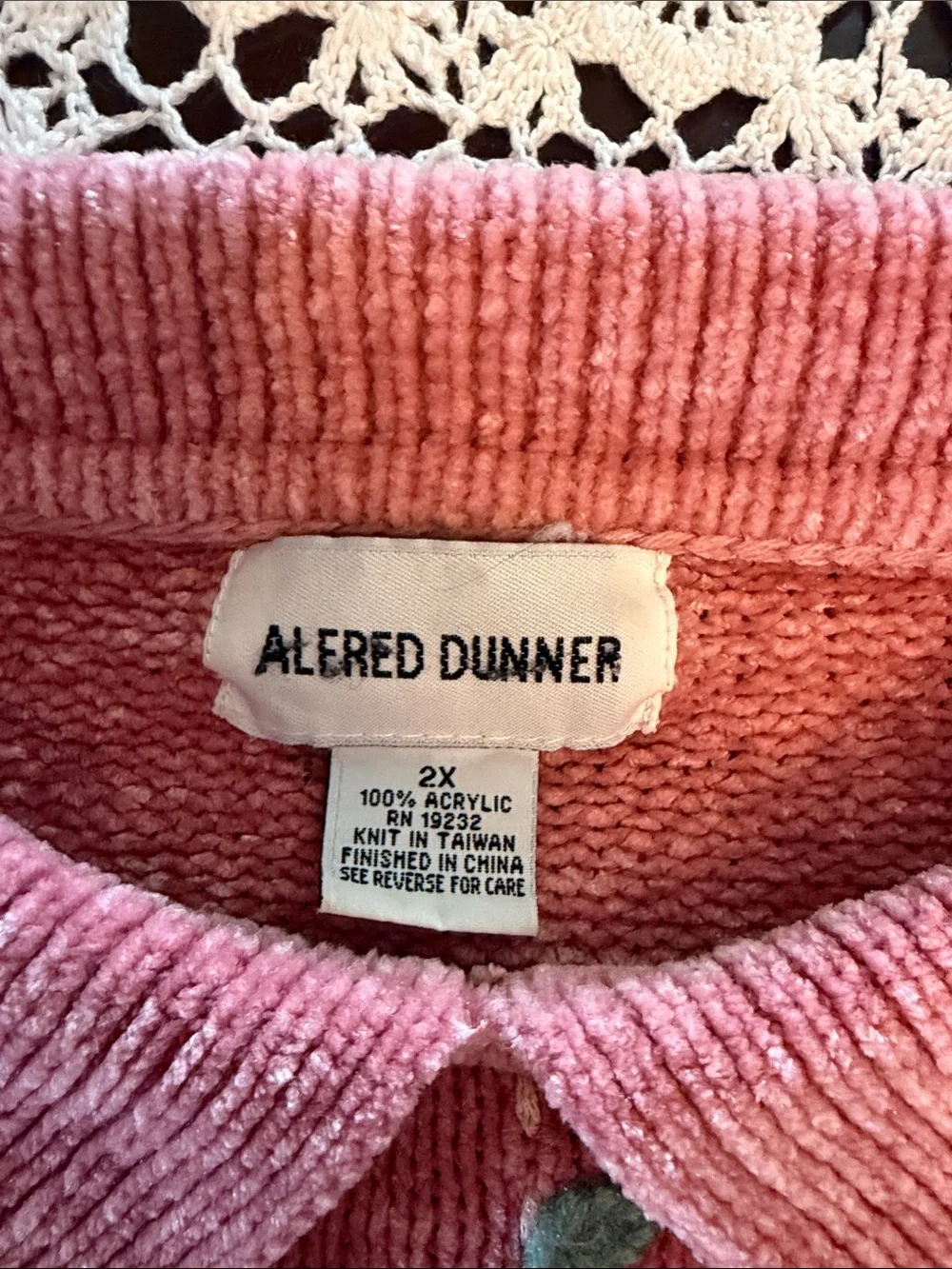 Alfred Dunner Rose Pink Cable-Knit Sweater with Floral Embroidery